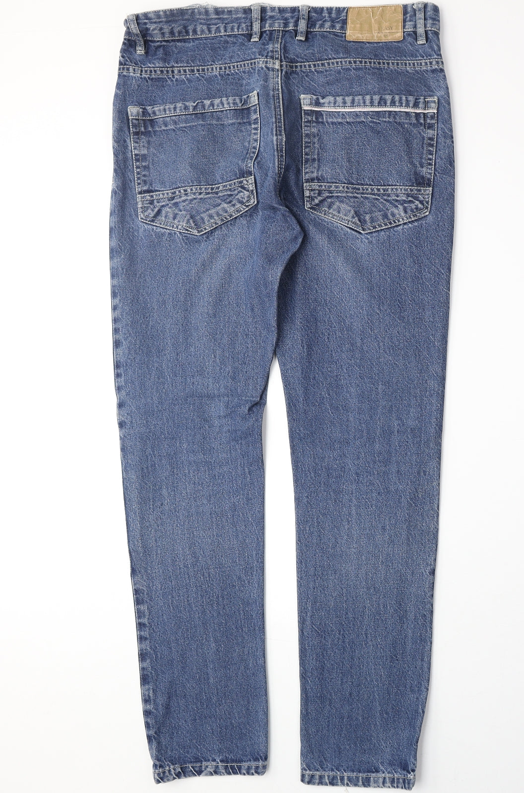 Easy Mens Blue Cotton Straight Jeans Size 34 in Slim Button