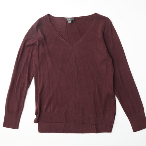 Primark Womens Red V-Neck Acrylic Pullover Jumper Size S