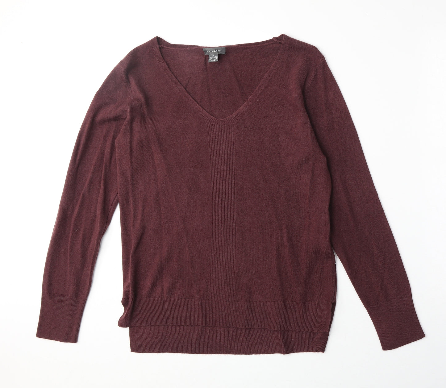 Primark Womens Red V-Neck Acrylic Pullover Jumper Size S