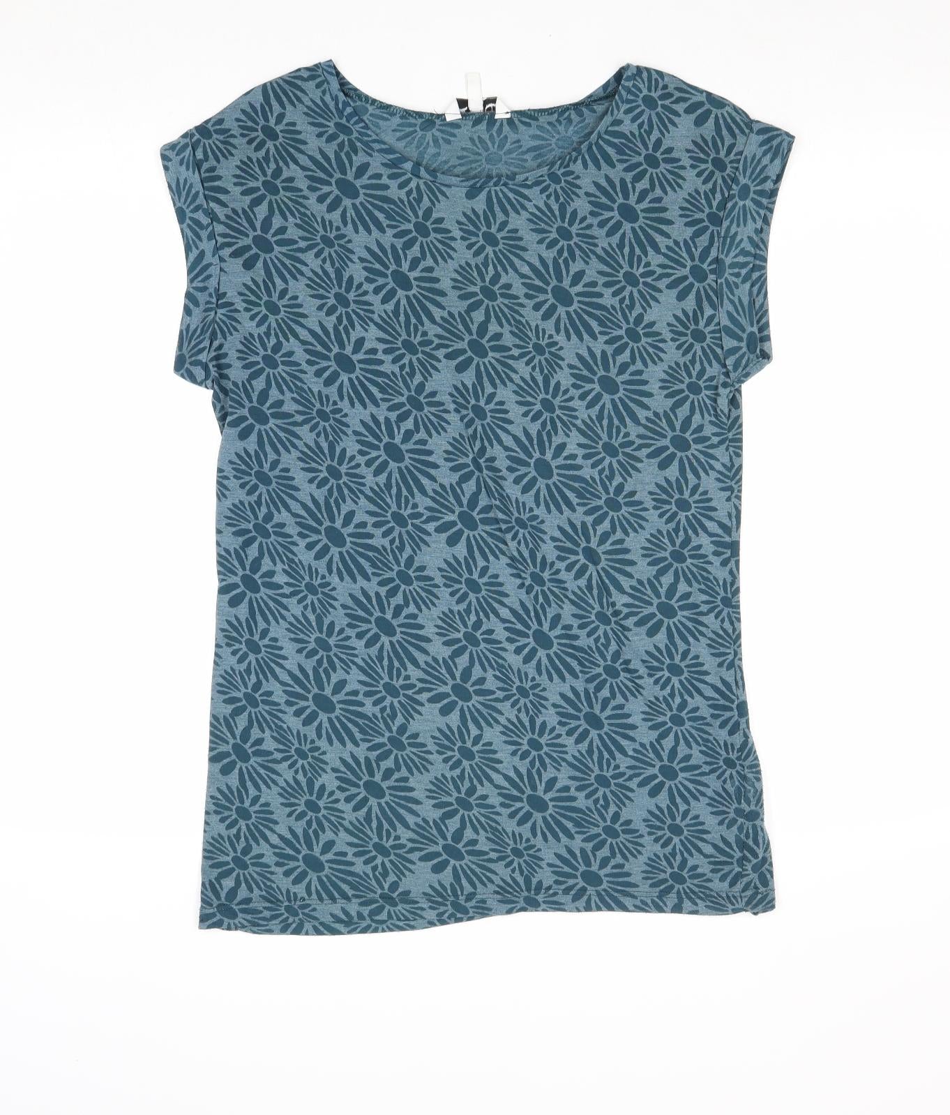 New Look Womens Blue Geometric Polyester Basic T-Shirt Size 10 Round Neck