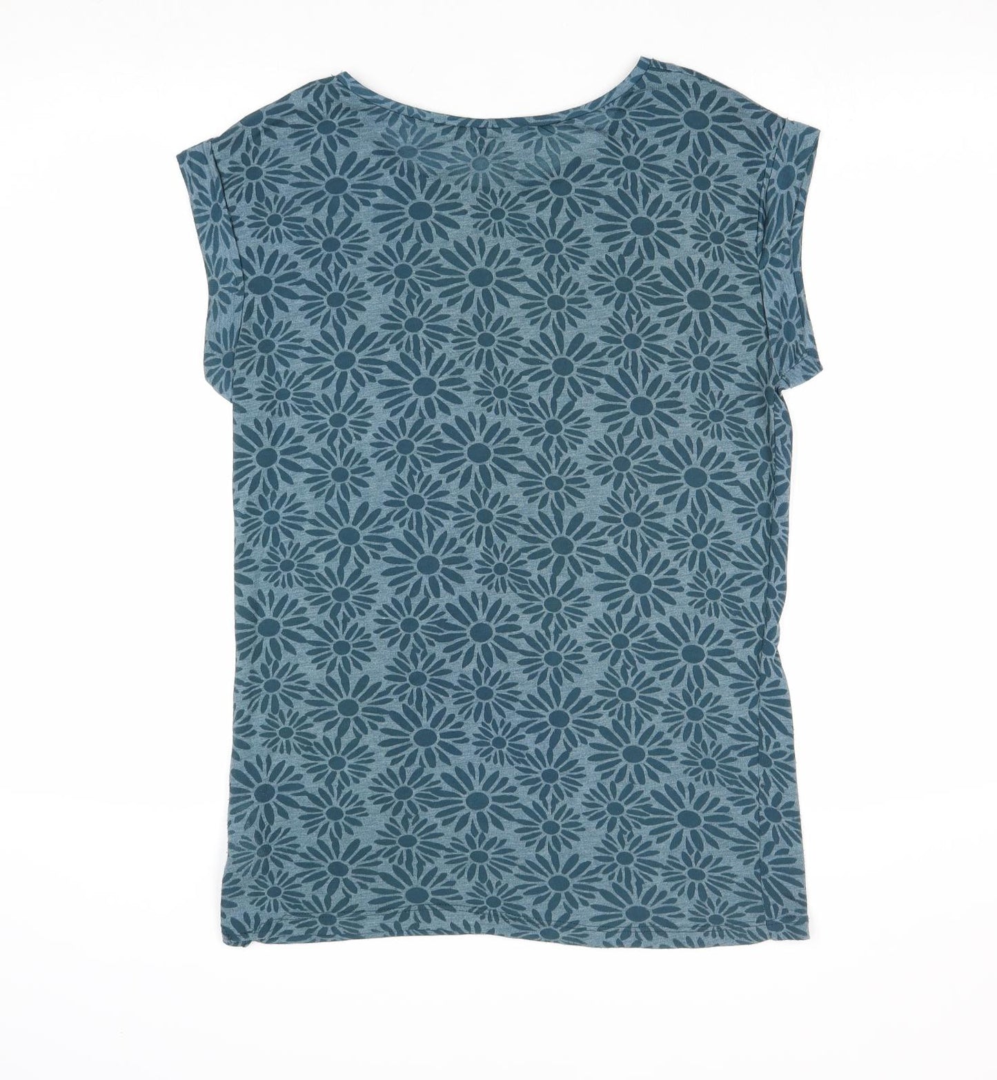 New Look Womens Blue Geometric Polyester Basic T-Shirt Size 10 Round Neck