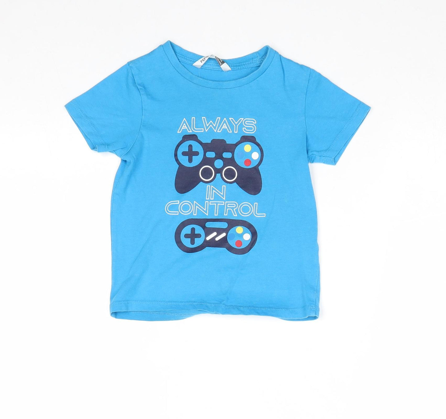 PEP&CO Boys Blue 100% Cotton Basic T-Shirt Size 18-24 Months Round Neck Pullover - Always in Control