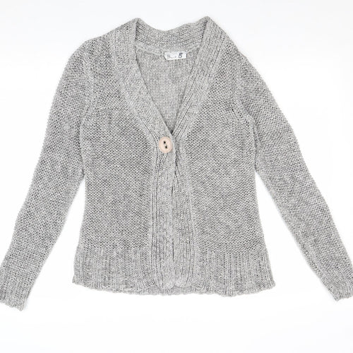BHS Womens Grey V-Neck Acrylic Cardigan Jumper Size 10