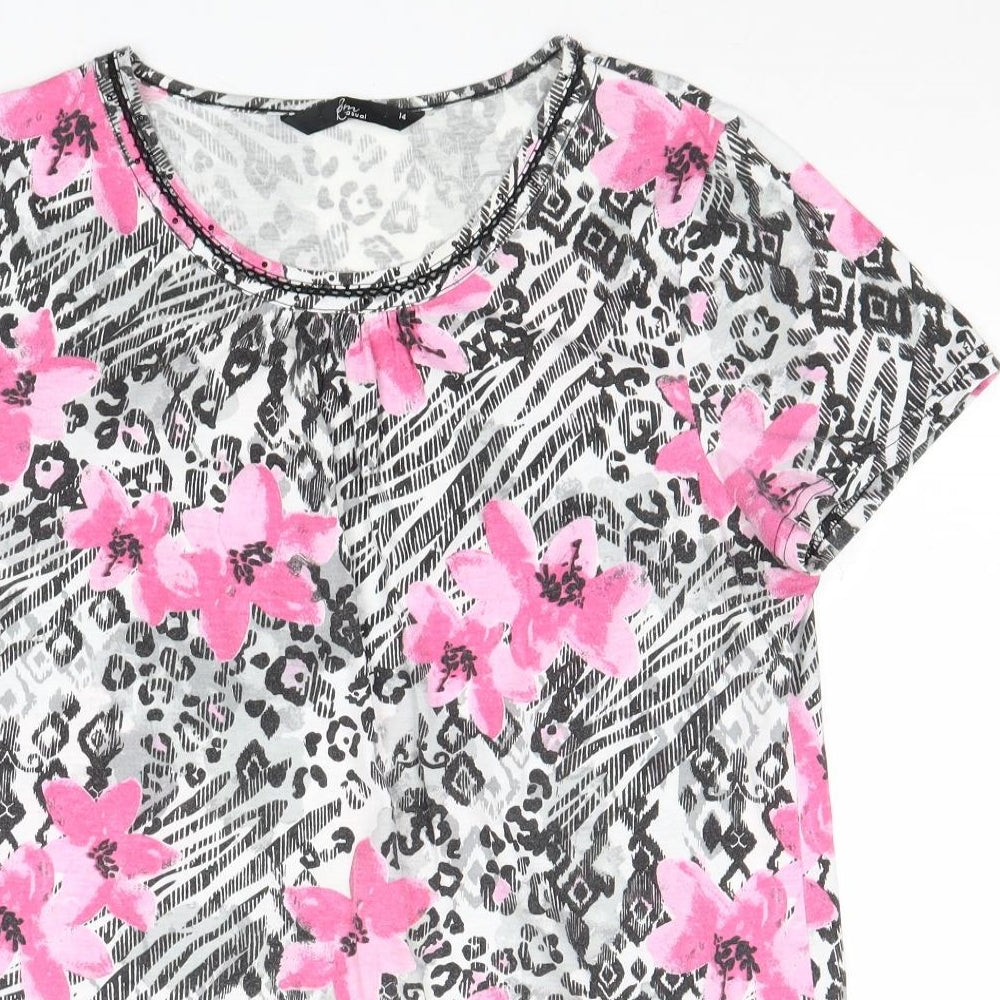 Bonmarché Womens Black Geometric Polyester Basic T-Shirt Size 14 Round Neck