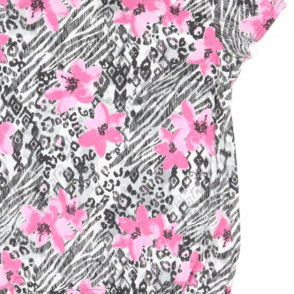 Bonmarché Womens Black Geometric Polyester Basic T-Shirt Size 14 Round Neck
