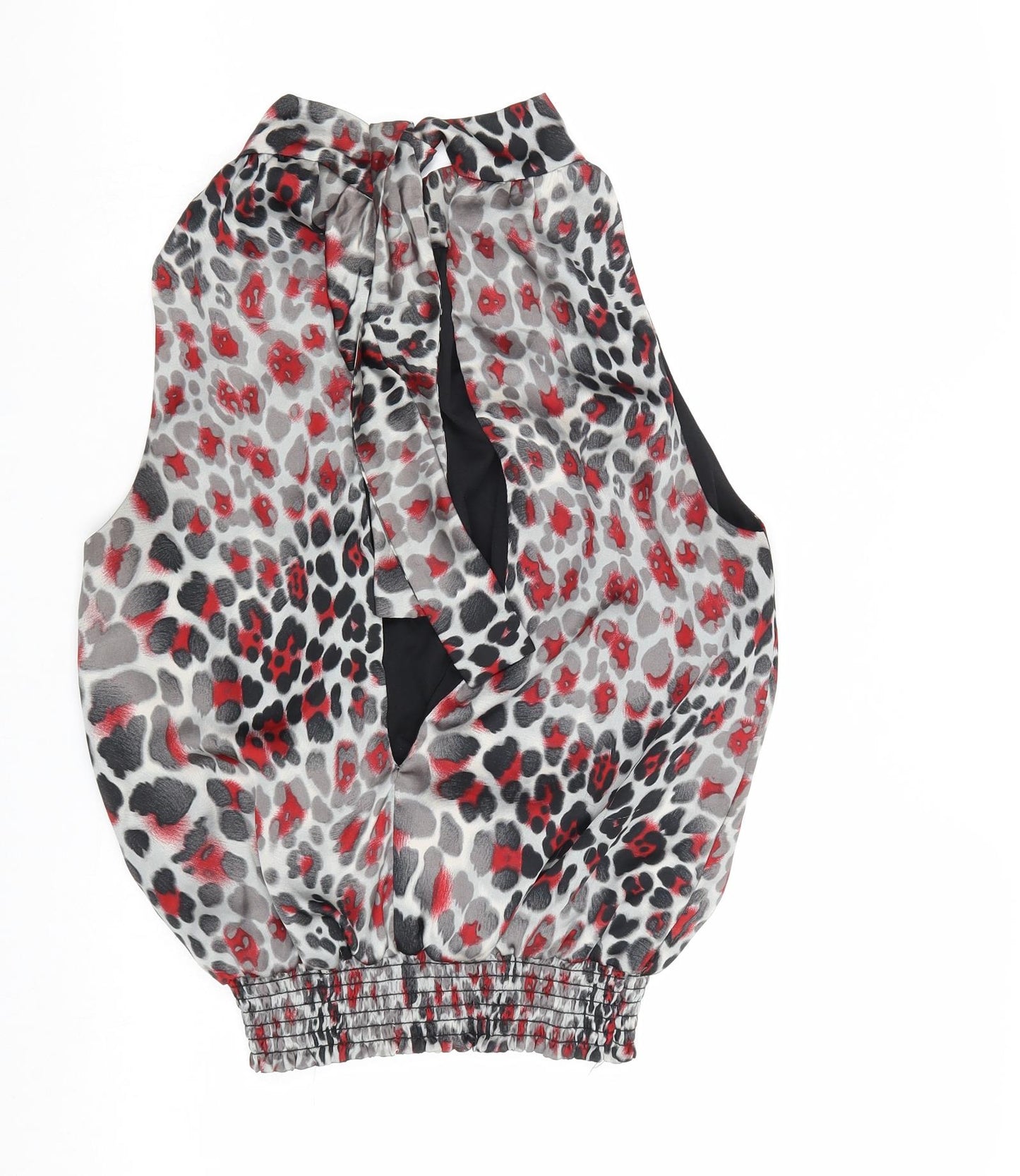 Love Label Womens Grey Geometric Polyester Basic Blouse Size 12 Mock Neck - Open Back