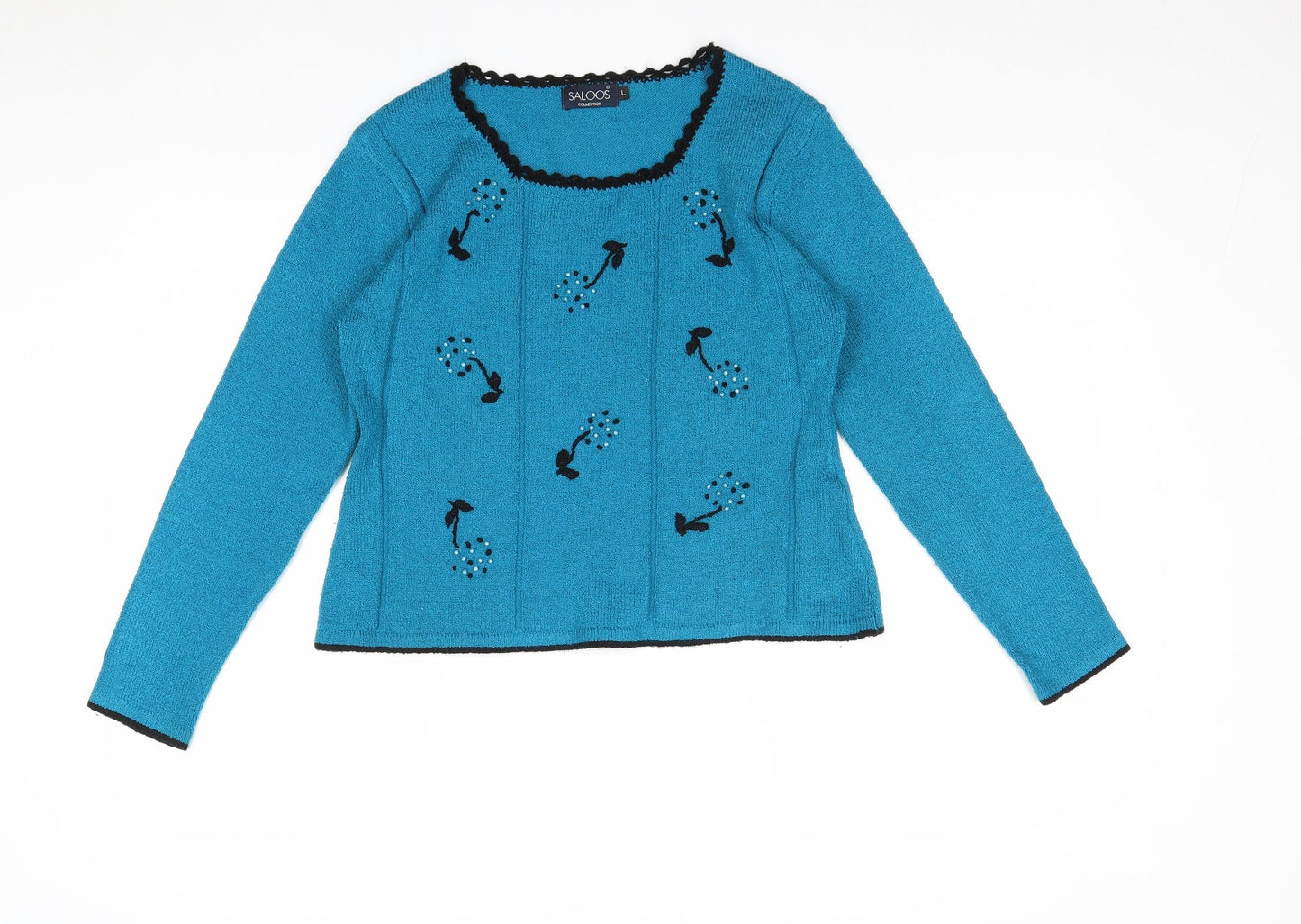 Saloos Womens Blue Boat Neck Acrylic Pullover Jumper Size L