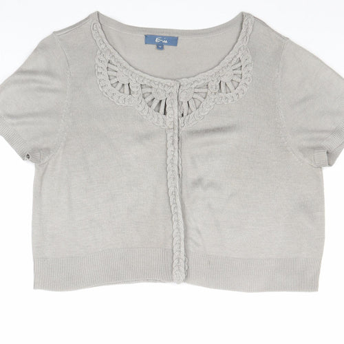 E-vie Womens Grey Boat Neck Acrylic Cardigan Jumper Size 12