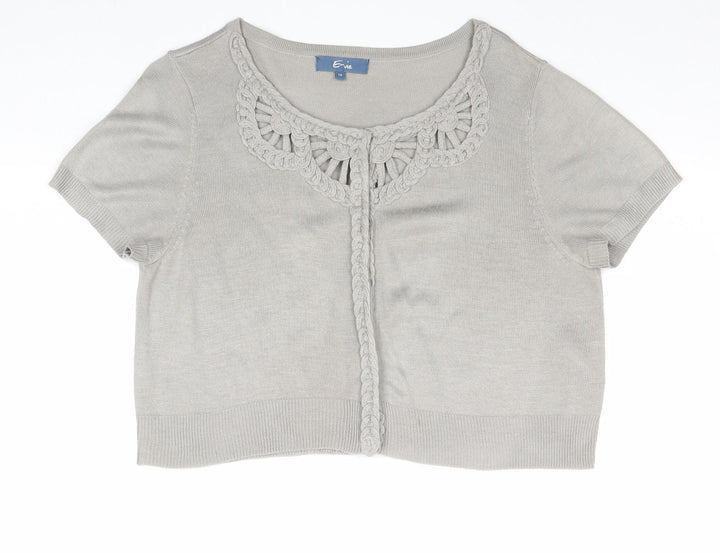 E-vie Womens Grey Boat Neck Acrylic Cardigan Jumper Size 12