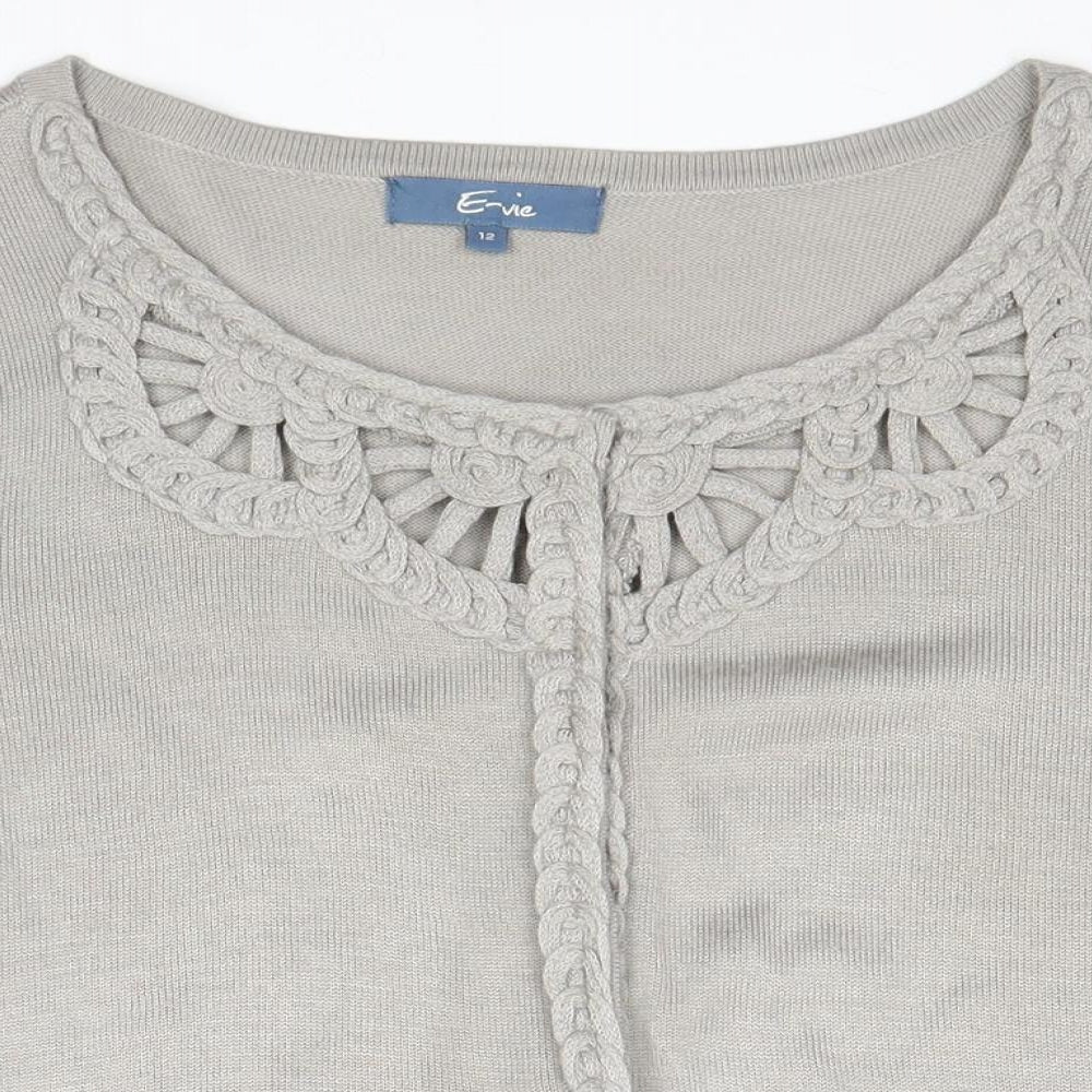 E-vie Womens Grey Boat Neck Acrylic Cardigan Jumper Size 12