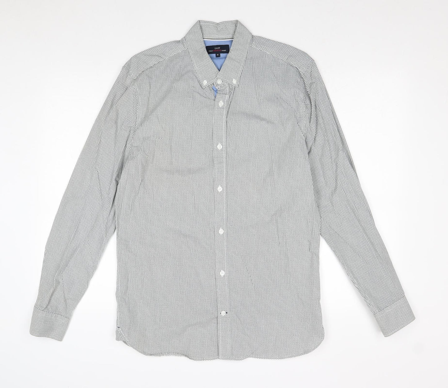 Easy Mens Grey Geometric 100% Cotton Dress Shirt Size M Collared Button