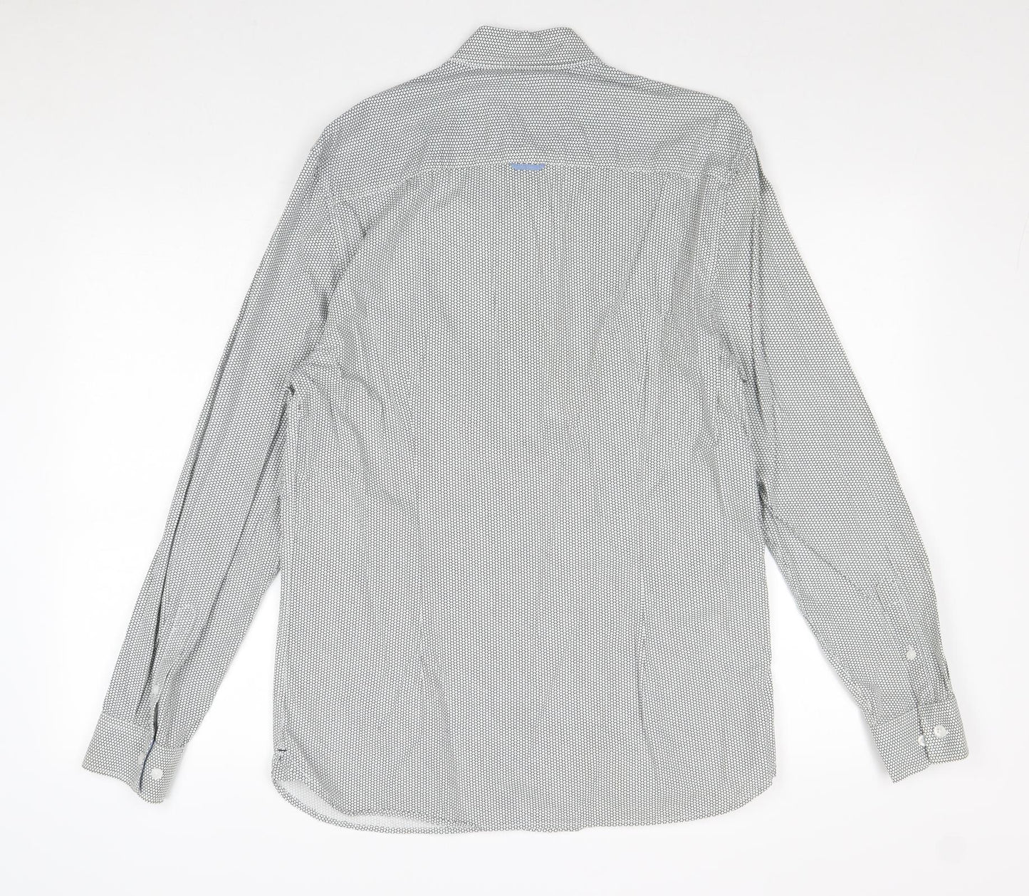 Easy Mens Grey Geometric 100% Cotton Dress Shirt Size M Collared Button