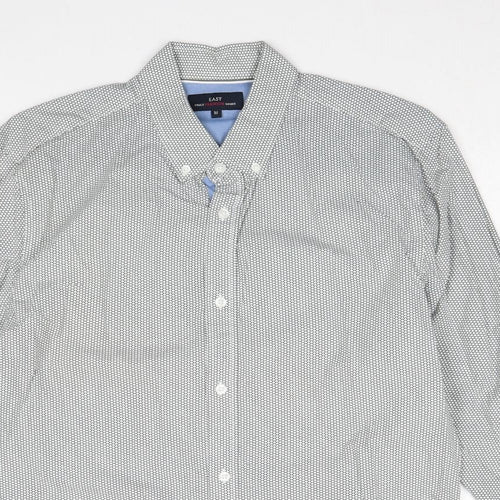 Easy Mens Grey Geometric 100% Cotton Dress Shirt Size M Collared Button
