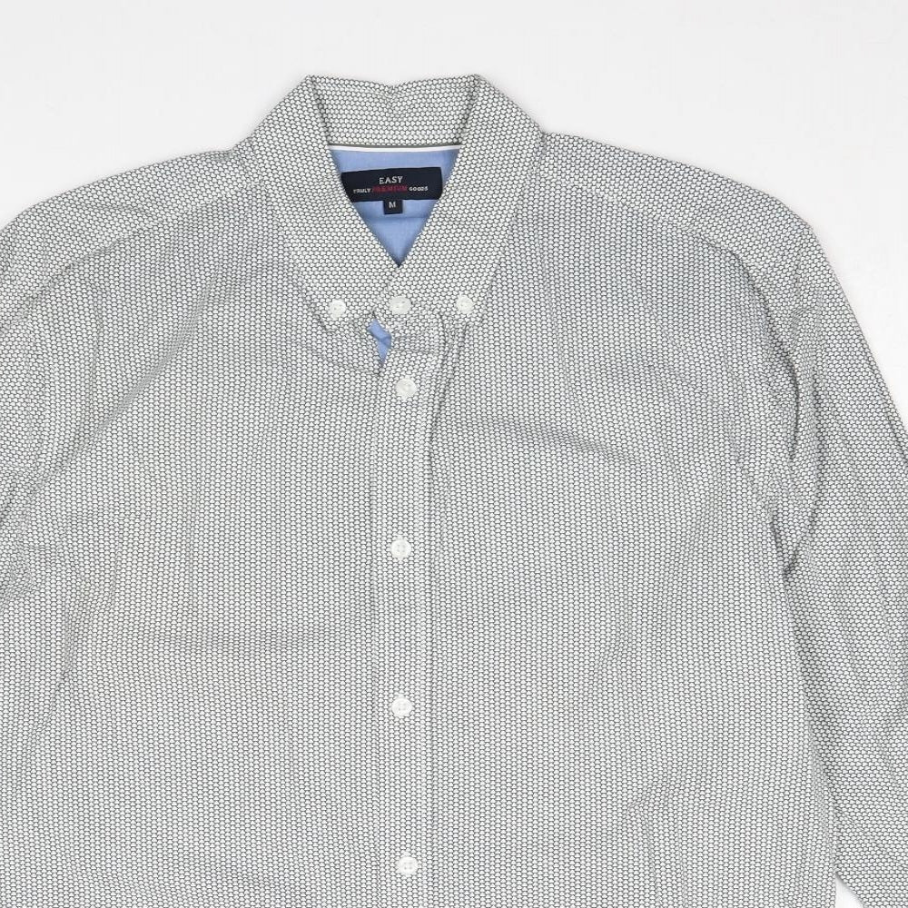 Easy Mens Grey Geometric 100% Cotton Dress Shirt Size M Collared Button