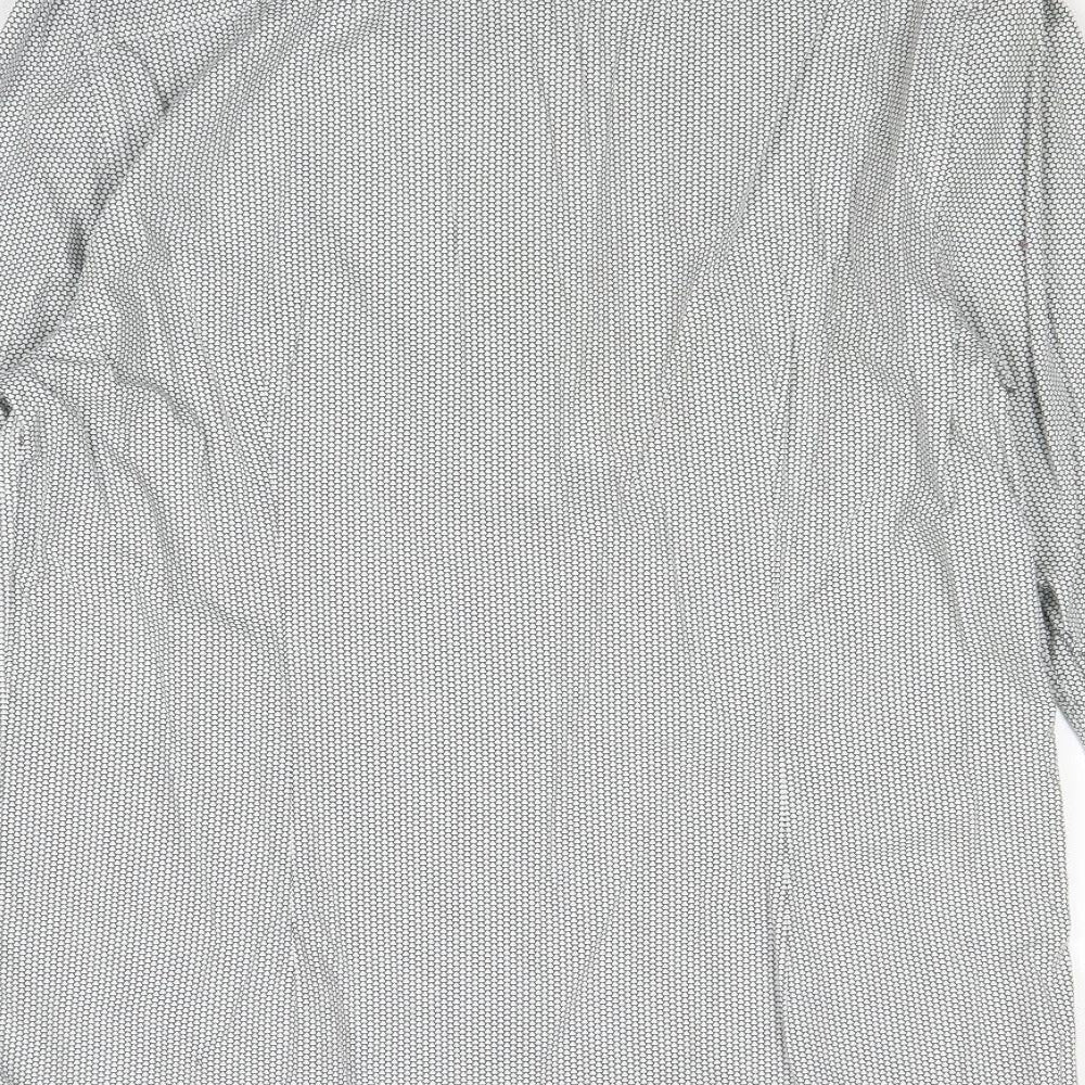 Easy Mens Grey Geometric 100% Cotton Dress Shirt Size M Collared Button