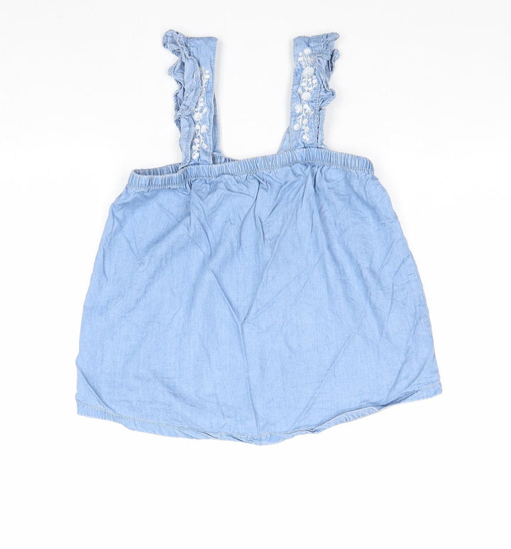 M&Co Girls Blue Lyocell Basic Tank Size 12 Years Square Neck Pullover
