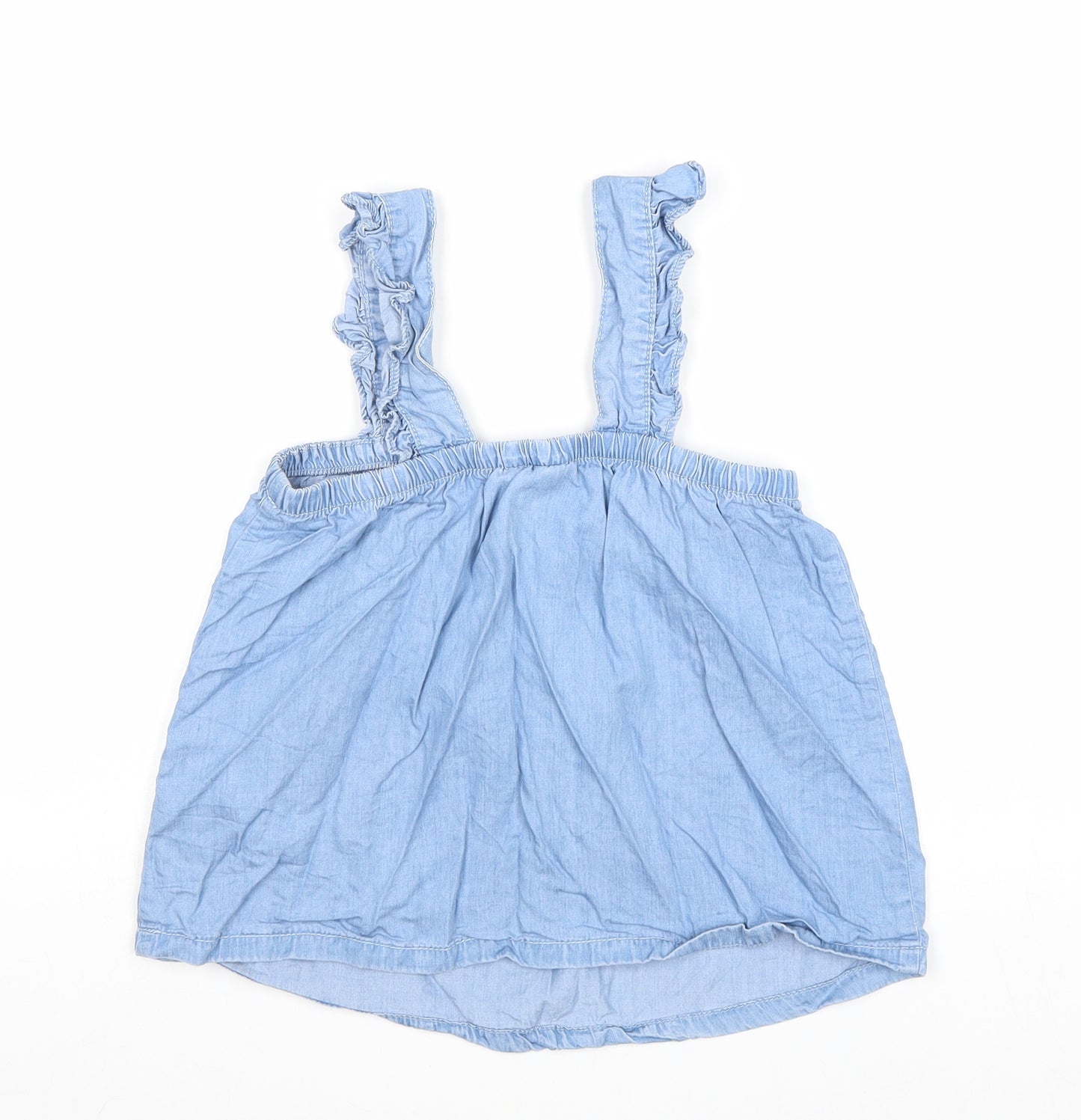 M&Co Girls Blue Lyocell Basic Tank Size 12 Years Square Neck Pullover