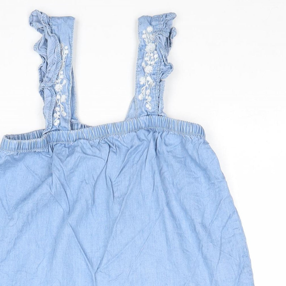 M&Co Girls Blue Lyocell Basic Tank Size 12 Years Square Neck Pullover