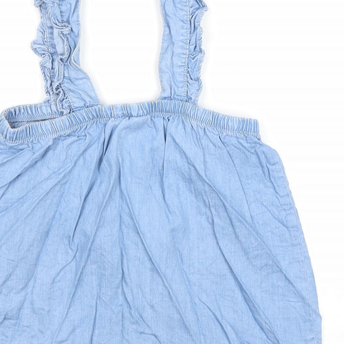 M&Co Girls Blue Lyocell Basic Tank Size 12 Years Square Neck Pullover