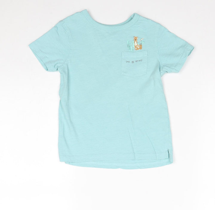 George Boys Blue 100% Cotton Basic T-Shirt Size 3-4 Years Round Neck Pullover - Save our Planet