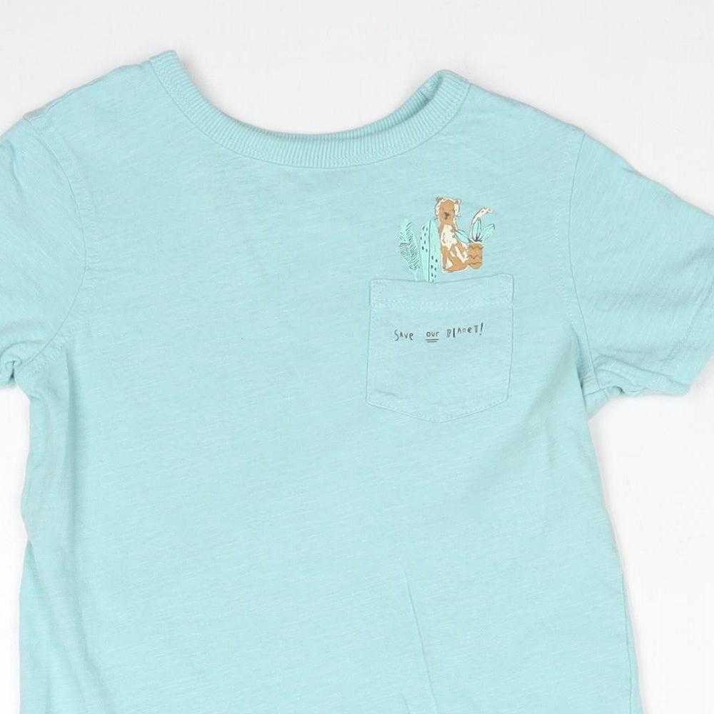 George Boys Blue 100% Cotton Basic T-Shirt Size 3-4 Years Round Neck Pullover - Save our Planet