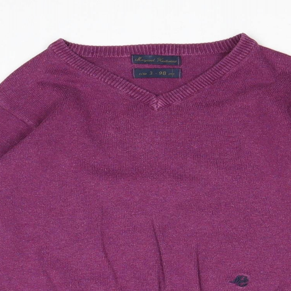 Mayoral Boys Purple V-Neck 100% Cotton Pullover Jumper Size 3 Years Pullover