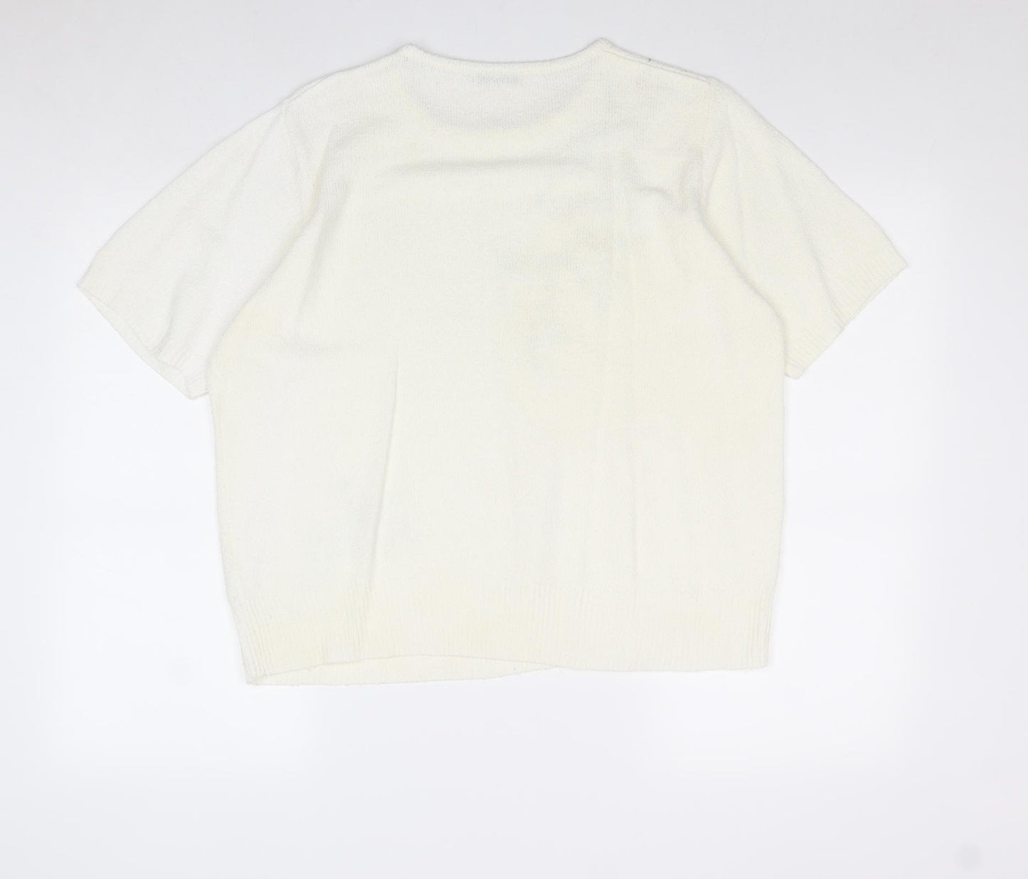 Berkertex Womens Ivory Round Neck Acrylic Pullover Jumper Size 18 - Floral Detail