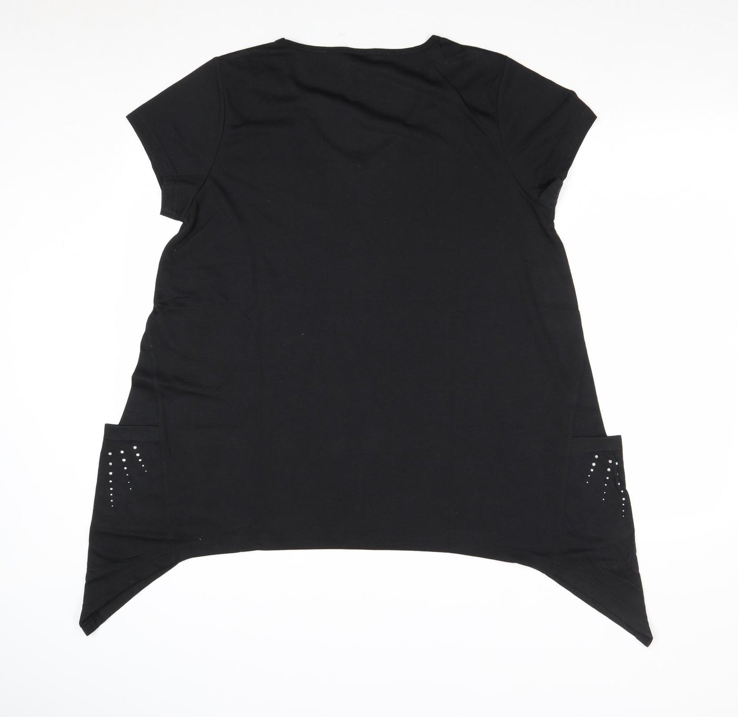 Being Casual Womens Black Polyester Basic T-Shirt Size 14 V-Neck