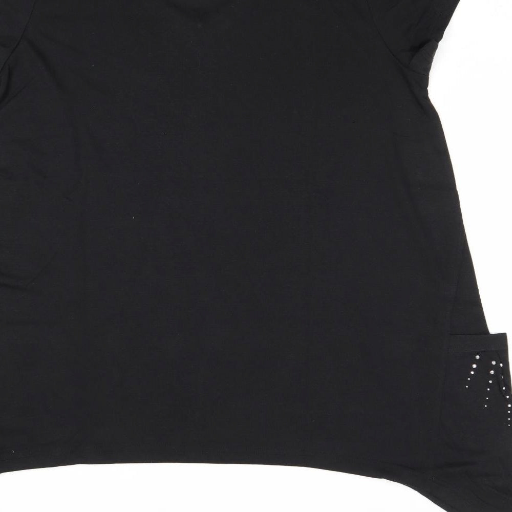 Being Casual Womens Black Polyester Basic T-Shirt Size 14 V-Neck