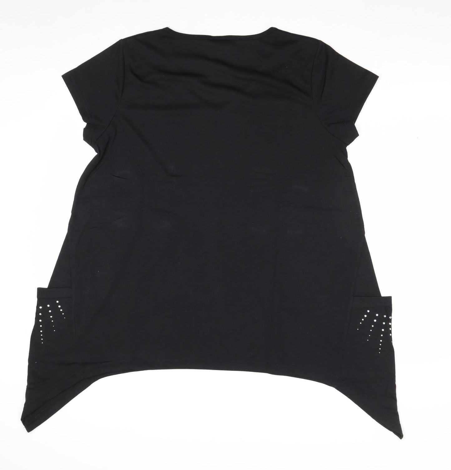 Being Casual Womens Black Polyester Basic T-Shirt Size 14 V-Neck