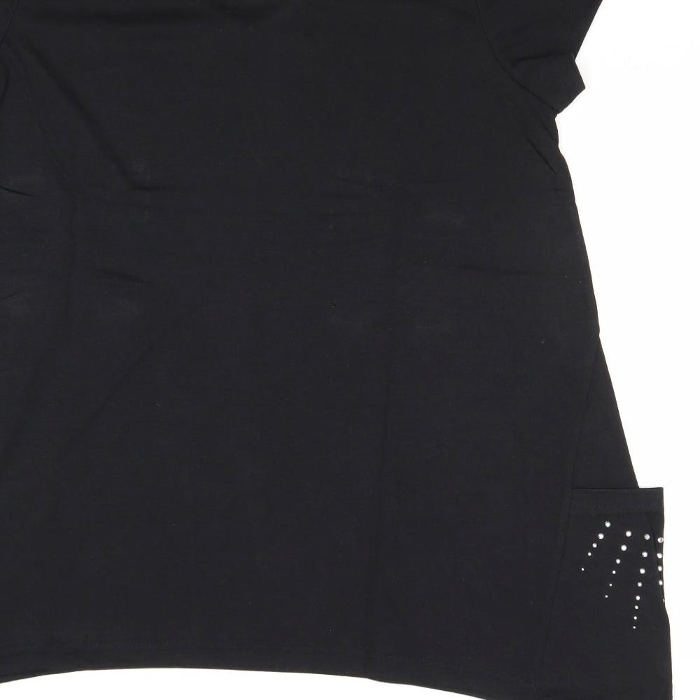 Being Casual Womens Black Polyester Basic T-Shirt Size 14 V-Neck