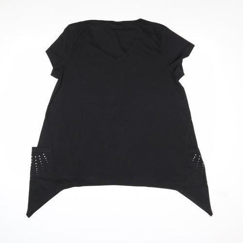 Being Casual Womens Black Polyester Basic T-Shirt Size 14 V-Neck