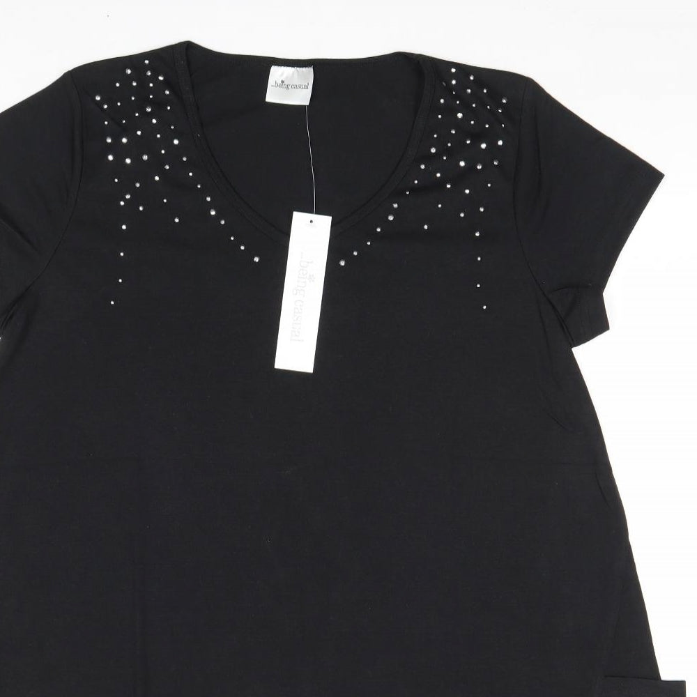 Being Casual Womens Black Polyester Basic T-Shirt Size 14 V-Neck