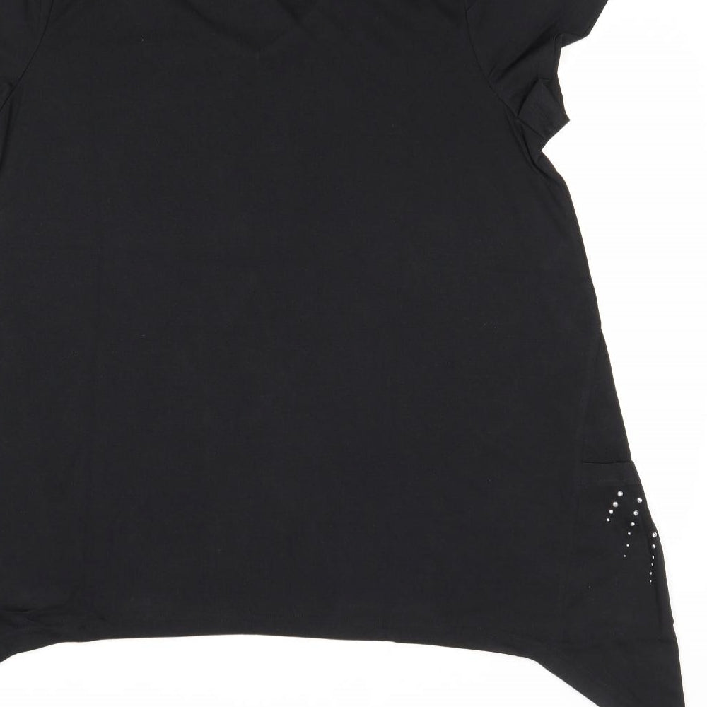 Being Casual Womens Black Polyester Basic T-Shirt Size 14 V-Neck