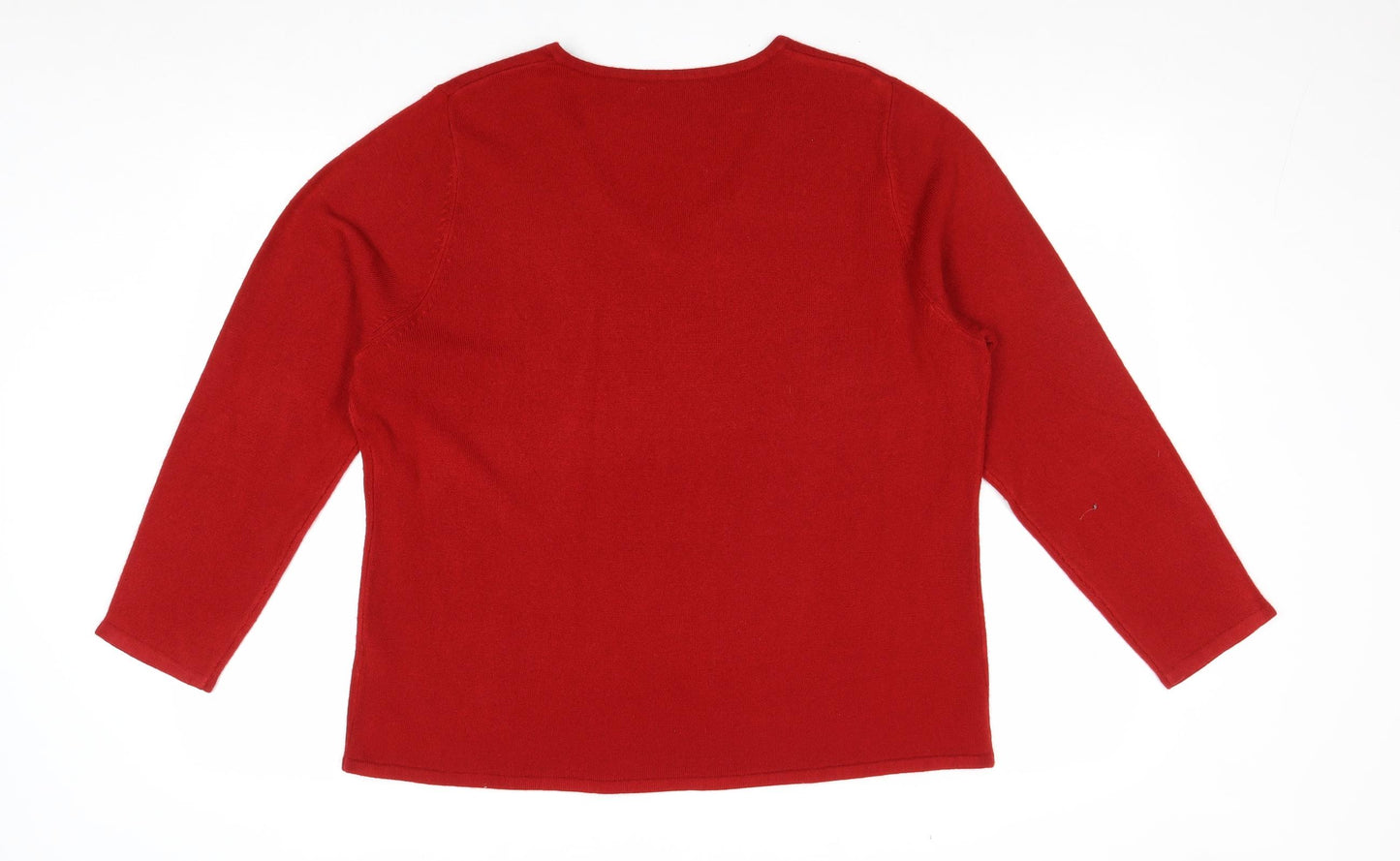 Preworn Womens Red V-Neck Acrylic Pullover Jumper Size L