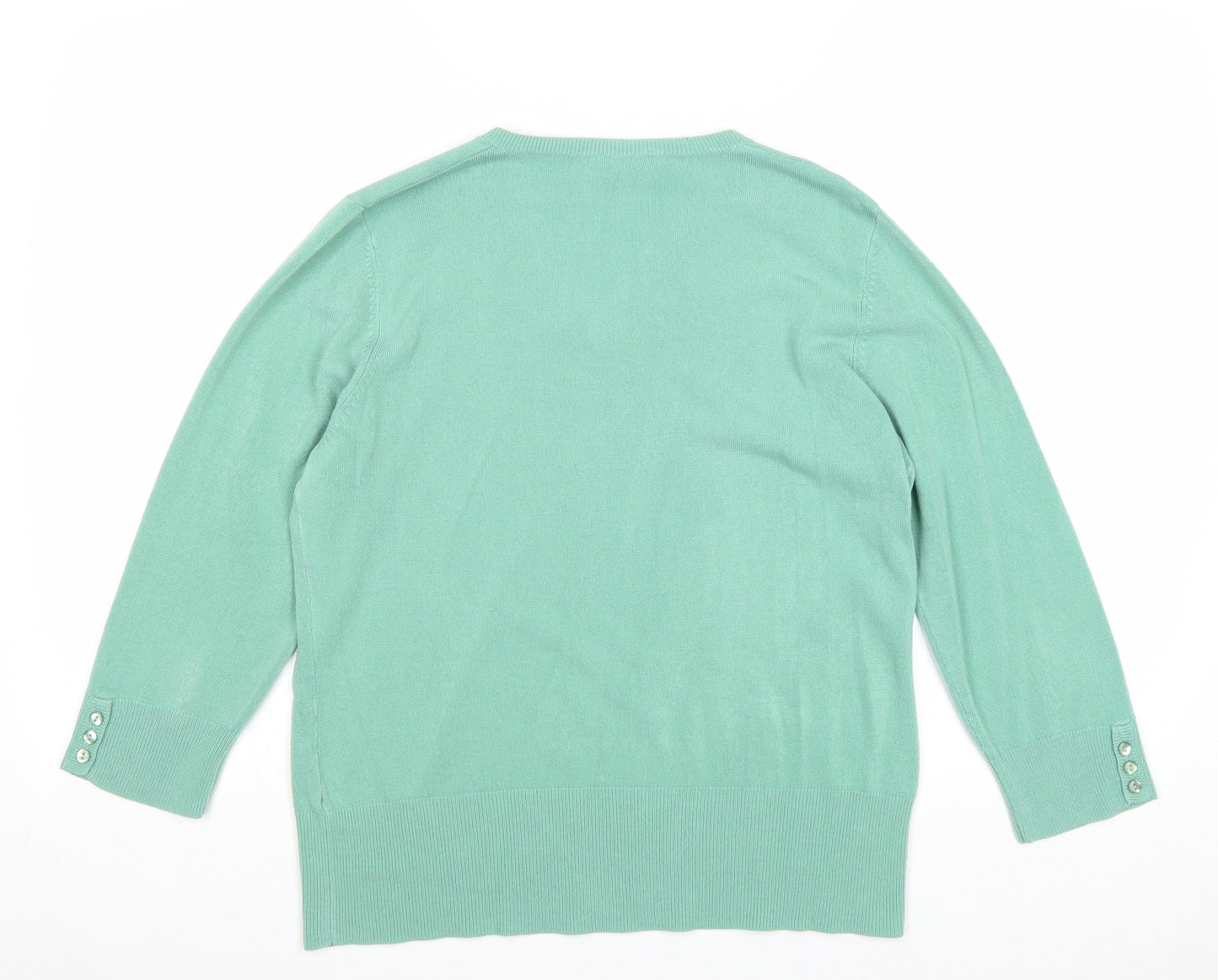 BHS Womens Green V-Neck Acrylic Pullover Jumper Size 16