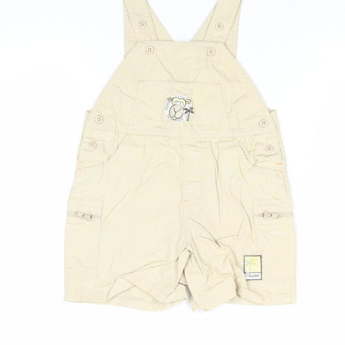 George Boys Beige 100% Cotton Dungaree One-Piece Size 6-9 Months Buckle