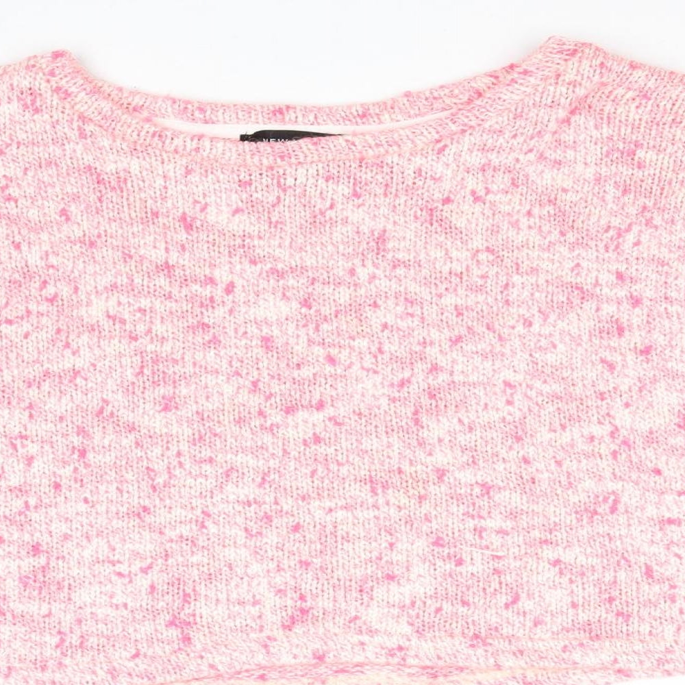 New Look Womens Pink Boat Neck Acrylic Pullover Jumper Size L