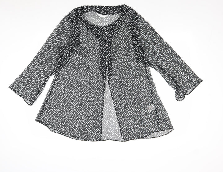 Topshop Womens Black Geometric Polyester Basic Button-Up Size 10 Round Neck - Hearts