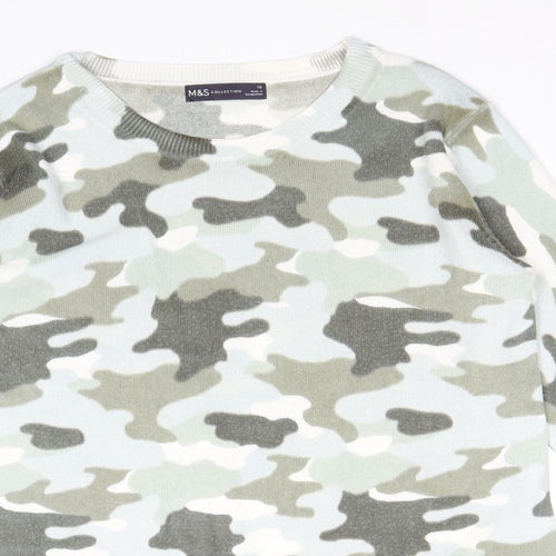 Marks and Spencer Womens Green Boat Neck Camouflage Acrylic Pullover Jumper Size 10