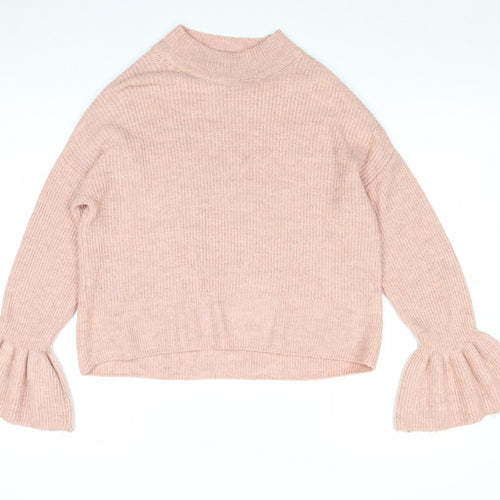 Marks and Spencer Womens Pink Mock Neck Acrylic Pullover Jumper Size M - Flute Sleeve