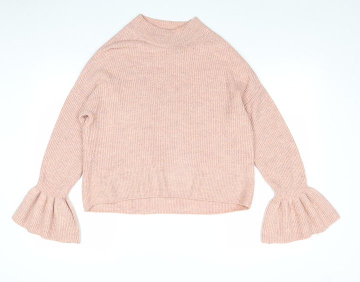 Marks and Spencer Womens Pink Mock Neck Acrylic Pullover Jumper Size M - Flute Sleeve