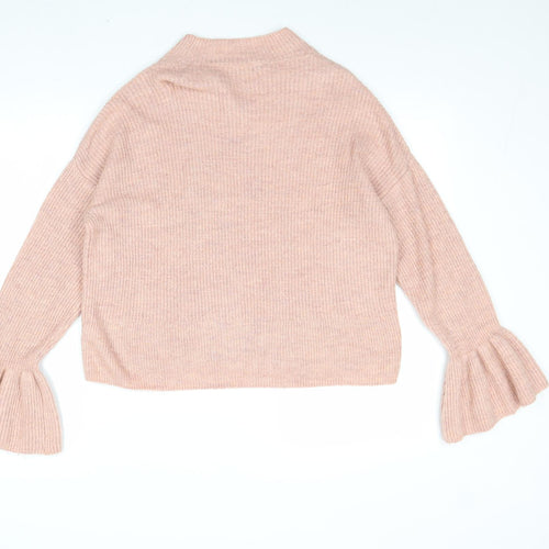 Marks and Spencer Womens Pink Mock Neck Acrylic Pullover Jumper Size M - Flute Sleeve