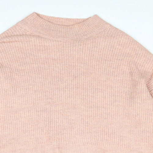 Marks and Spencer Womens Pink Mock Neck Acrylic Pullover Jumper Size M - Flute Sleeve
