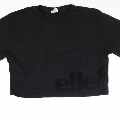 ellesse Womens Black 100% Cotton Cropped T-Shirt Size 10 Round Neck