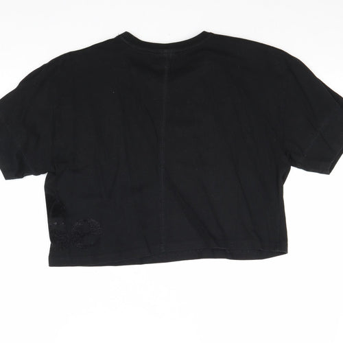 ellesse Womens Black 100% Cotton Cropped T-Shirt Size 10 Round Neck