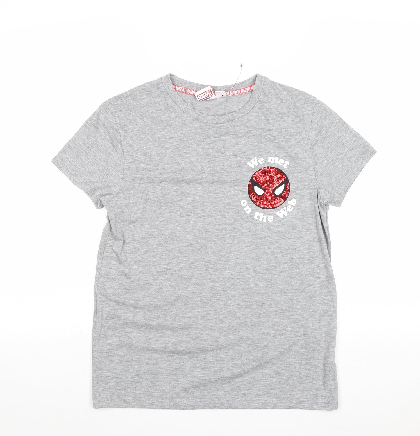 Primark Womens Grey Polyester Basic T-Shirt Size 10 Round Neck - Marvel