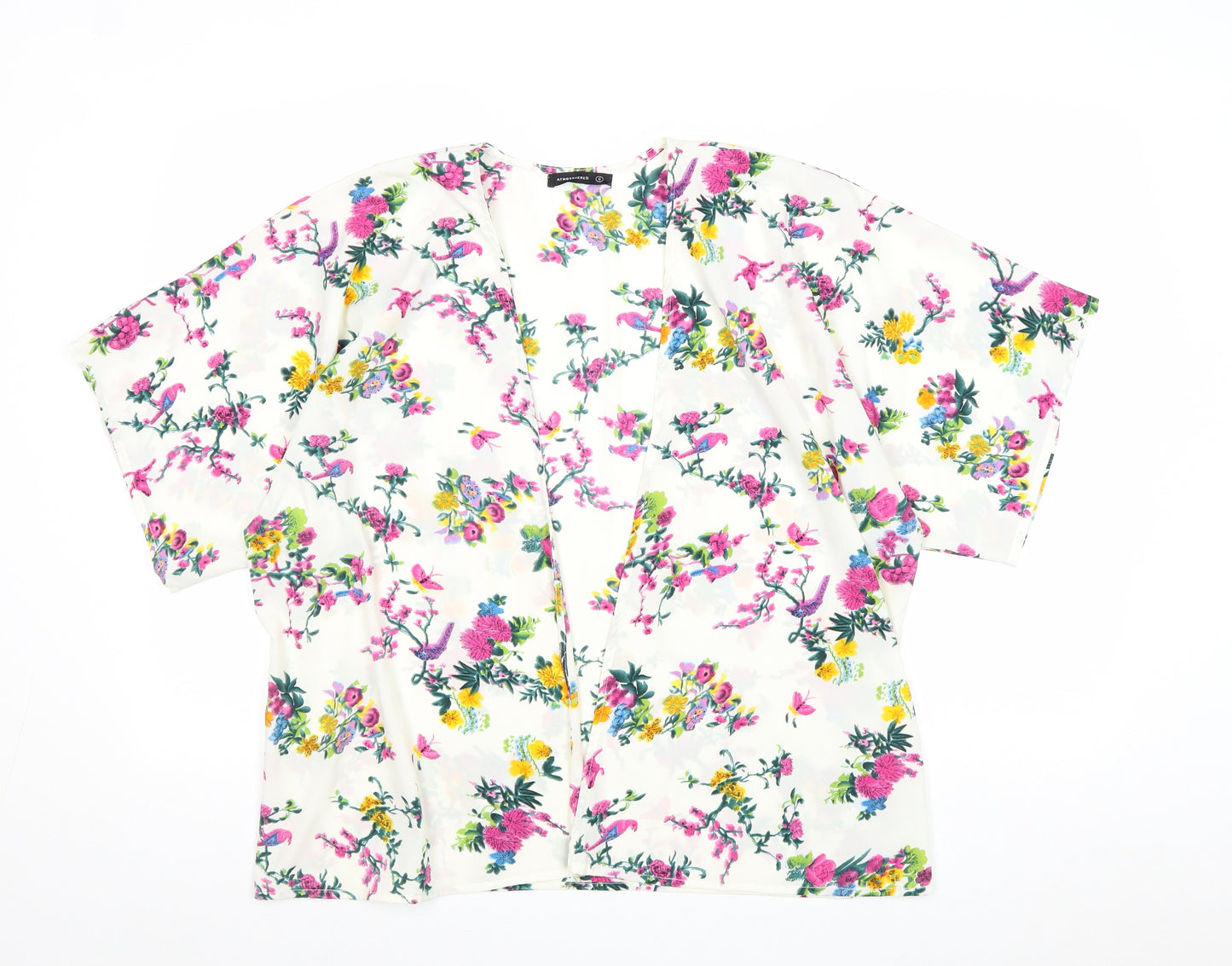 Atmosphere Womens Ivory Floral Polyester Kimono Blouse Size S V-Neck