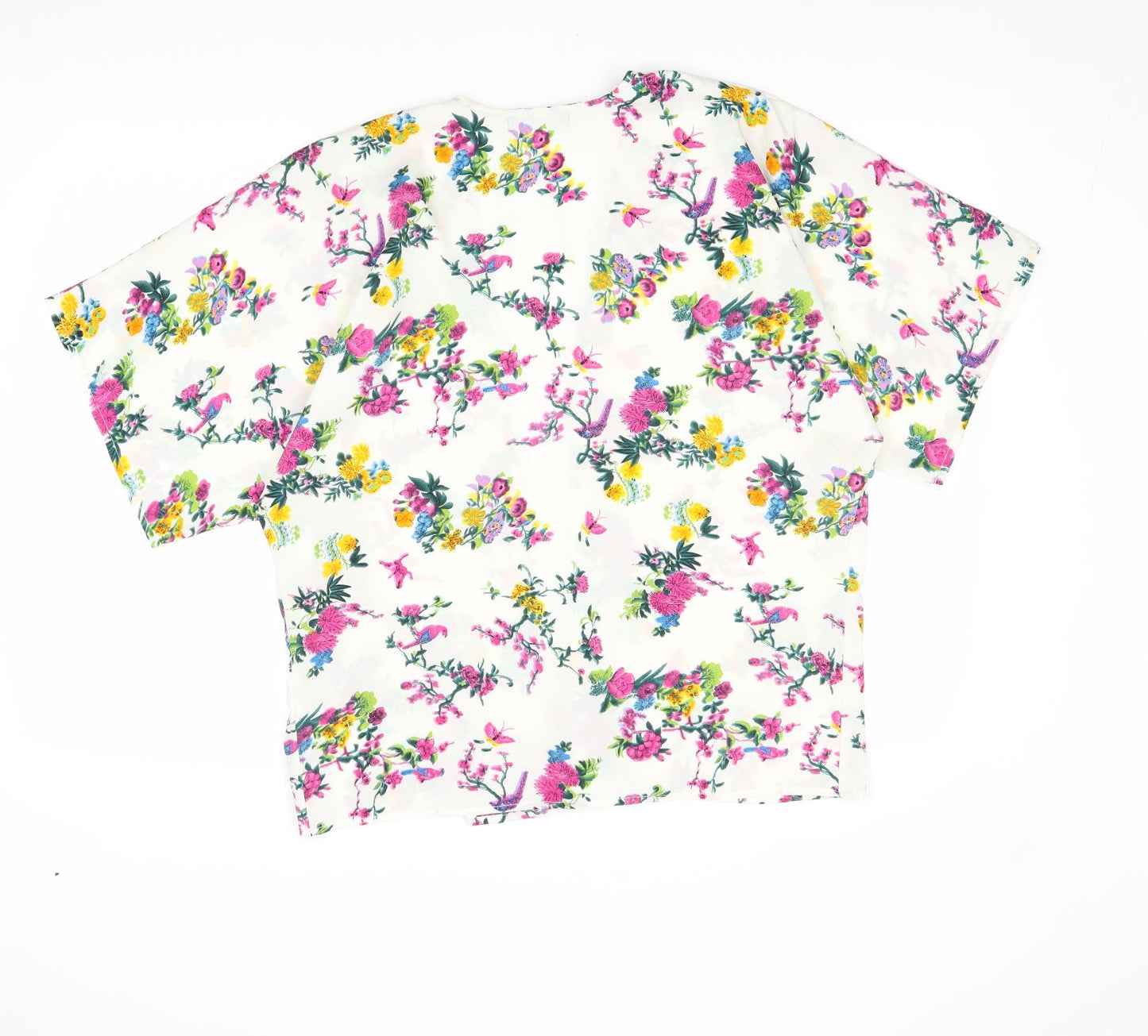 Atmosphere Womens Ivory Floral Polyester Kimono Blouse Size S V-Neck