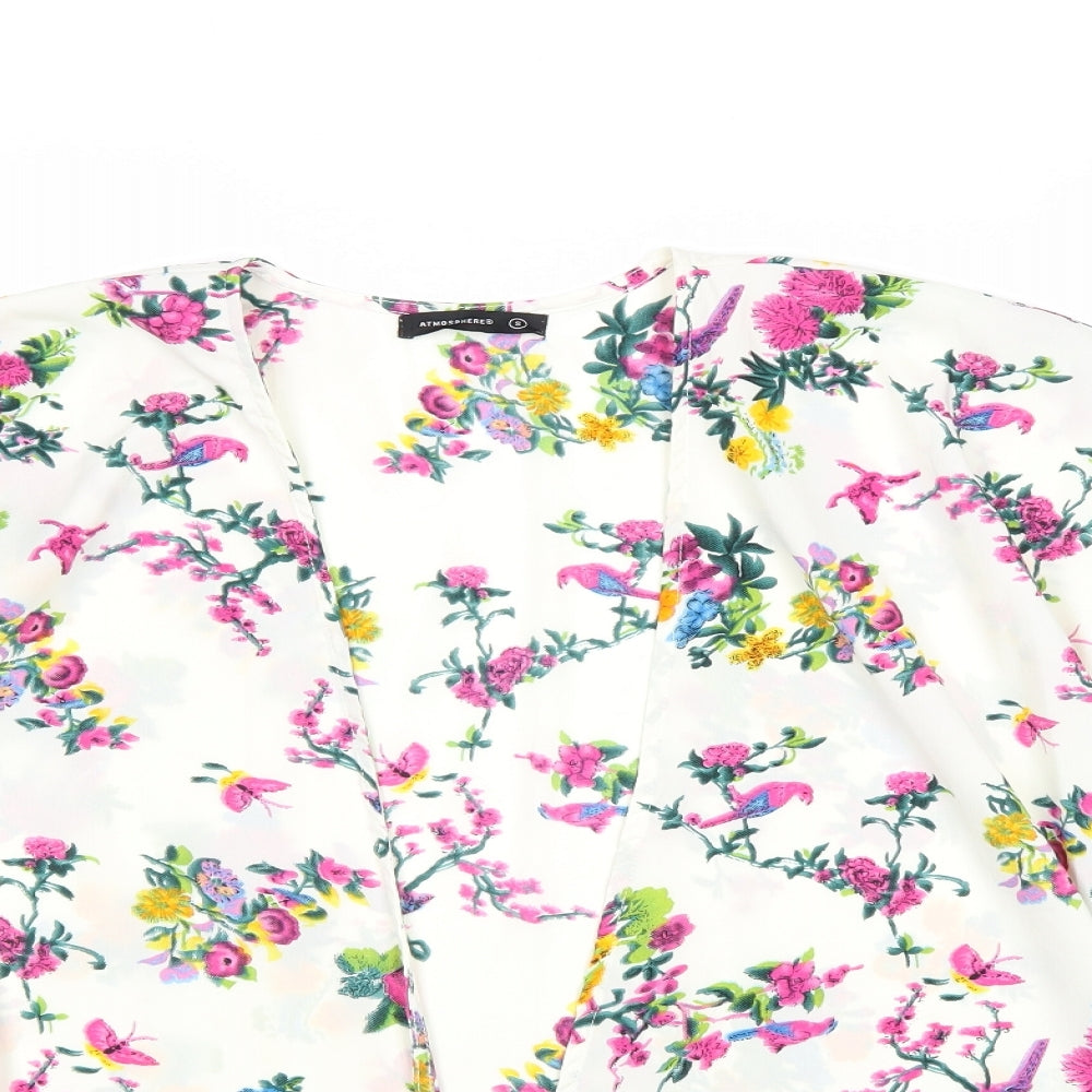 Atmosphere Womens Ivory Floral Polyester Kimono Blouse Size S V-Neck